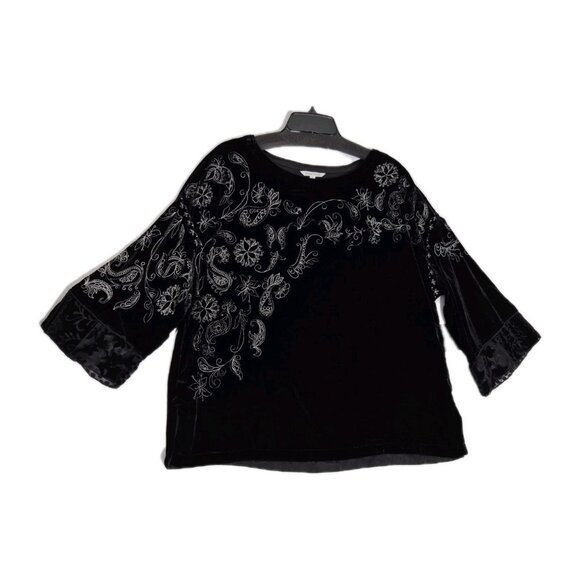John Mark Tops - John Mark Women's Tunic Top Size L Boat Neck Velvet Black Embroidered Floral (53